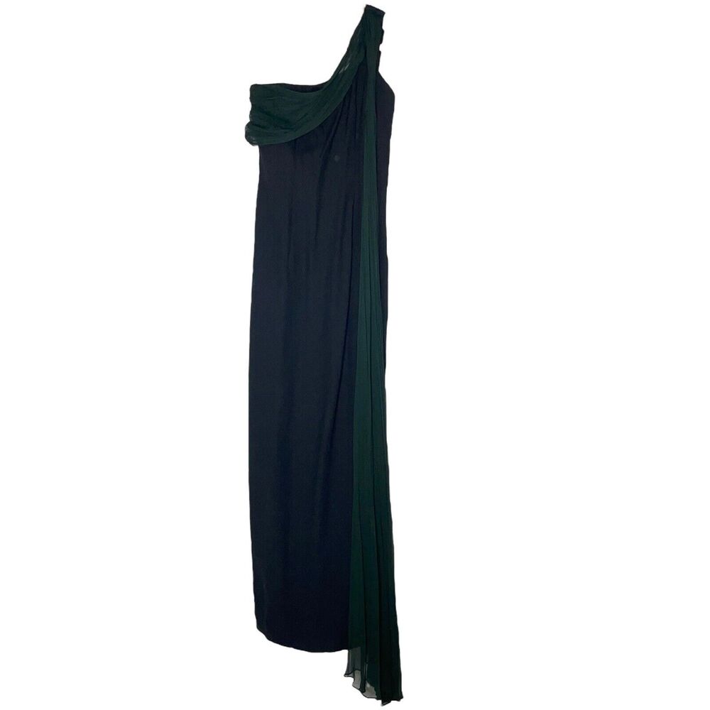 Vintage Gale Mitchell Designer 90's Black One Shoulder Dress w/ 100% Silk Sash